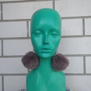 Giant Grey Soft Fluffy Puff Ball Pompom Earrings